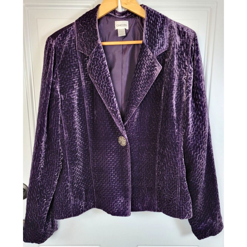 Chico's Purple Velvet Blazer Jacket Size L